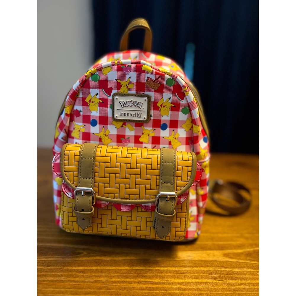 Loungefly Pokemon Pikachu Picnic Gingham Mini Backpack Basket Apple Watermelon